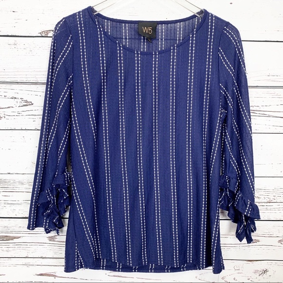 Anthropologie Tops - W5 - ANTHRO blue white striped ruffle top